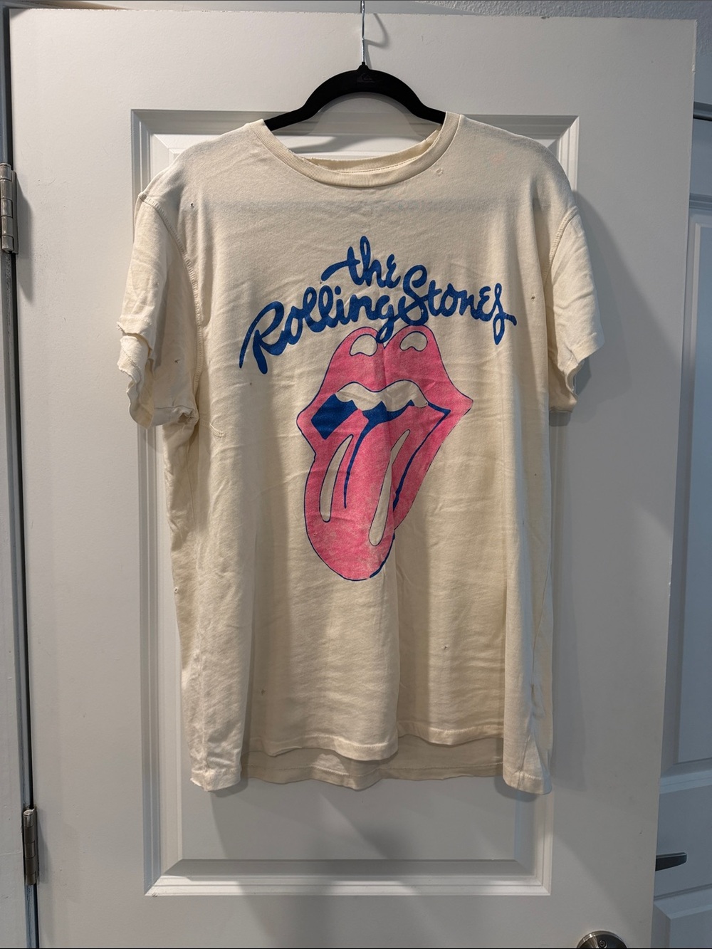 MadeWorn Cream Rolling Stones Tee with Pink & Blue Logo